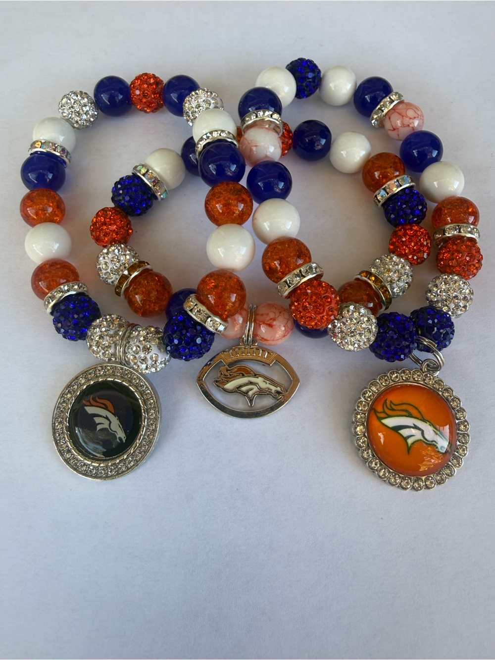 Denver Broncos Inspired Orange, Blue & White Beaded Bracelet Set